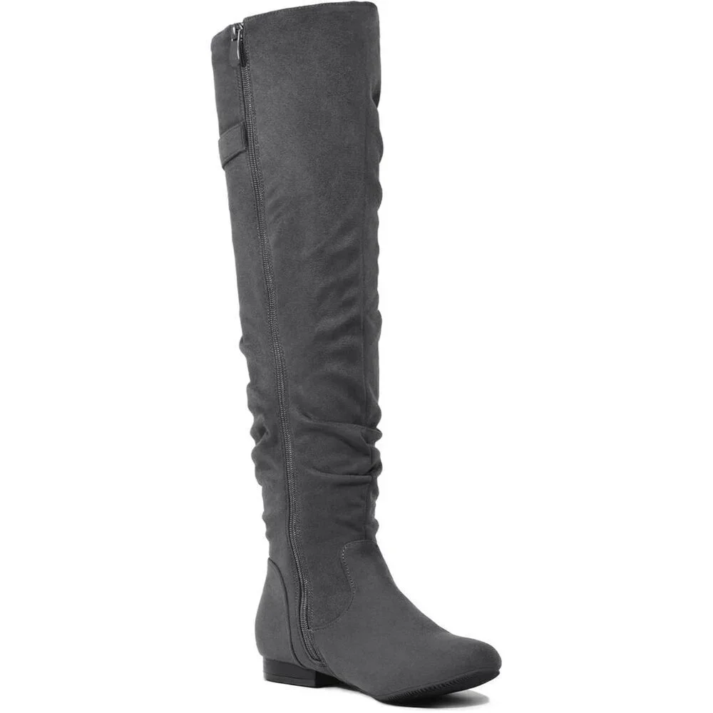 Women's Grey Suede Over The Knee Thigh High Winter Low Heel Western Boots